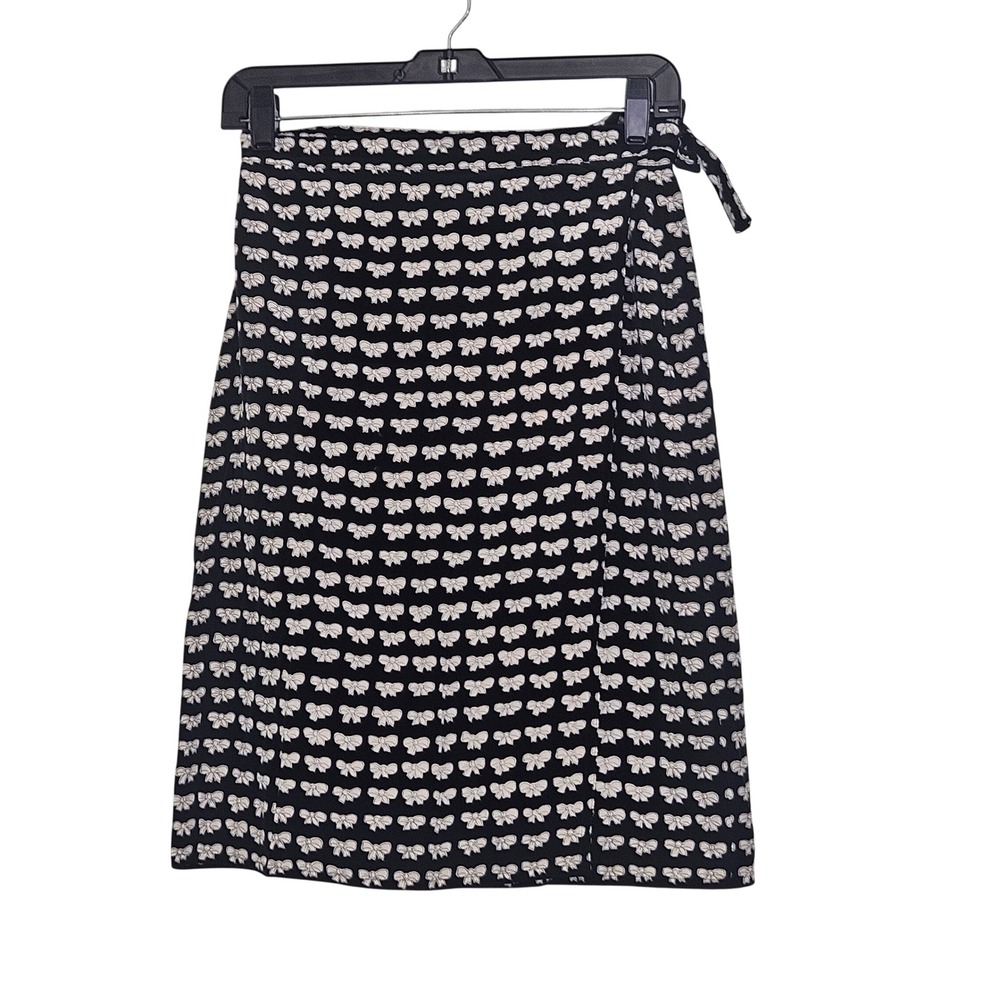 Max Mara Pura‎ Seta Black White Bow Novelty Silk Wrap Skirt Made in Italy Size 8